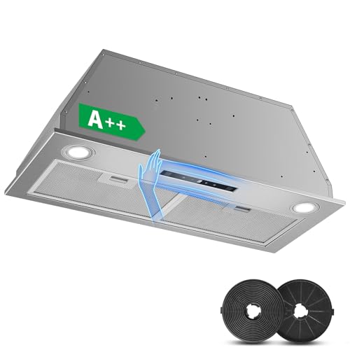 KICHPOWER Hotte Aspirante 72cm Encastrable, 400m³/h, Hotte Cuisine, 3 Vitesses & Fonction Booster, Gestuelle, Tactile, Éclairage LED, Évacuation & Recyclage...