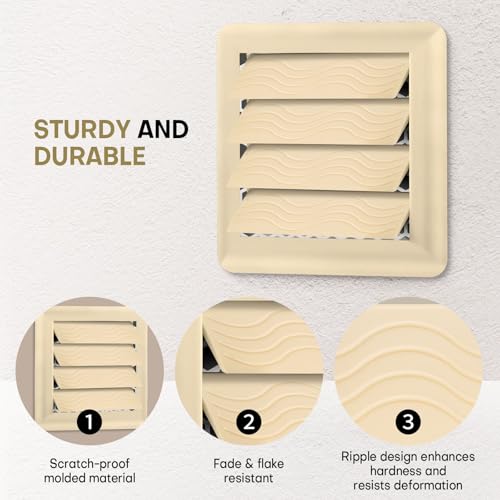 Image of 4-Pack Dryer Vent Cover Replacement with Enhanced Rippled Design - 4.5in Plastic Polymer Dryer Exhaust Vent Cover Replacements, Weather Resistant Exterior Dryer Vent Flap Replacement (Beige)
