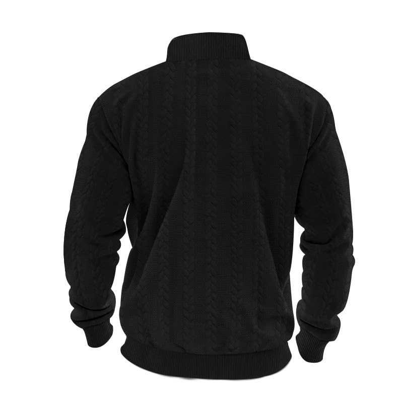 Mens Casual Slim Fit Pullover Quarter Zip Knitted Sweaters Long Sleeve Jacquard Trendy Heavyweight Warm Polo Pullovers3