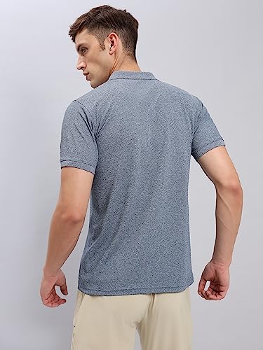 Image of TECHNOSPORT Men's Polyester Slim Fit Self-Design Short Sleeve Polo Matpiq T-Shirt with Anti Microbial, Techno Dry for Regular and Casual Use