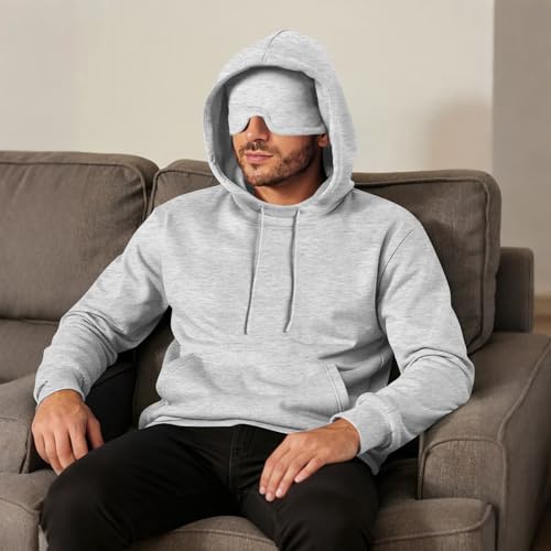 lcyhony Mens Airplane Mode Travel Hoodie Fleece Loose Comfort Hoodies Pullover with Eye Mask Built in,Drawstring Hood,Pocket3
