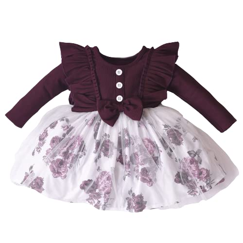 OMALI Baby Girl Dungry Dress | Long Sleeve | Infant Casual Dress | Ruffle Print Clothes