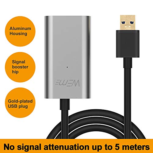 USB 3.0 Extender, WEme USB Extension Cable with Aluminum Alloy Housing, Type A Male to Female Cord for Oculus Rift, VR Headset, HTC Vive, Xbox, USB Peripheral Devices, 5 Meters 16.4 Feets