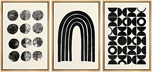 SIGNLEADER Framed Canvas Print Wall Art Line Art Arches and Spiral Geometric Shapes Drawings Modern Art Contemporary Edgy Black and White for Living Room, Bedroom, Office - 16"x24"x3 Natural