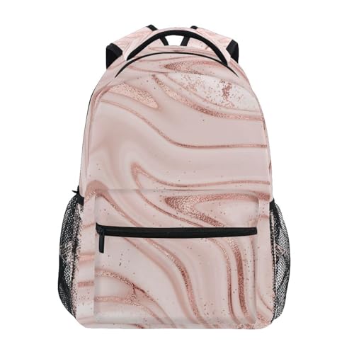 Liquid Marble Rose Gold Backpack for Boys Girls Kids School Bookbag Travel Rucksack Daypack Laptop Bag