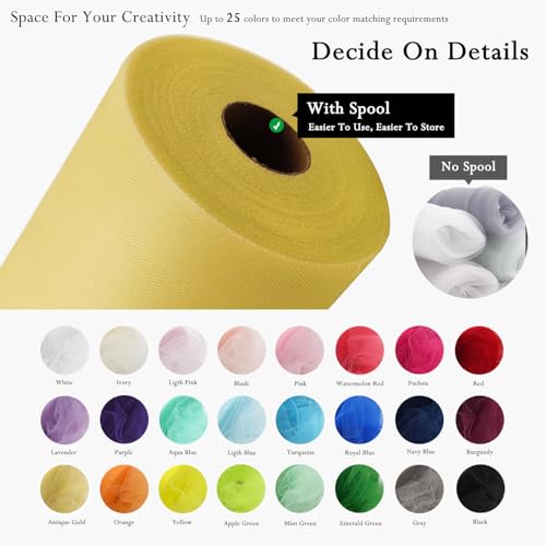 Image of Tulle Fabric Rolls 54 Inch by 40 Yards Tulle Bolt Spool for Wedding Christmas Decorations DIY Tutu Baby Shower Table Skirt Ceiling Decor Birthday Party Craft Supplies (Antique Gold)