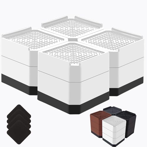 Bed Risers Heavy Duty, Adjustable Furniture Riser Blocks Lift 1.5, 3, 4.3 inches for Couch Table Desk Sofa Chair Legs, Refrigerator, Washing Machine - Support up to 4000 lbs (White 4 Pack, 3 inch)