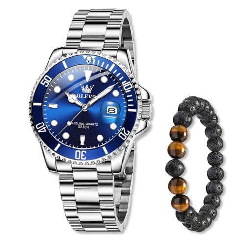 Raitown Reloj Hombre en Acero Inoxidable | 41 mm Dial con Agujas Luminosas y Calendario | Movimiento de Cuarzo | Impermeable 3ATM | Clásico Reloj para Hombres (Azul)