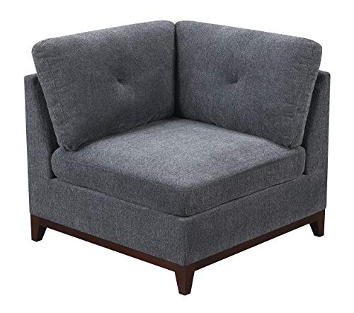 Ash Grey Chenille Fabric Modular Sectional 6pc Set Living Room Furniture Corner L-Sectional Couch 2X Corner Wedge 2X Armless Chairs and 2X Ottomans Tufted Back - Thumbnail 7