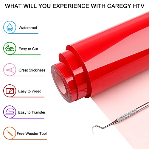 Caregy Heat Transfer Vinyl Red Iron On Vinyl-12"X 45Ft Htv Vinyl Roll Easy To Cut & Weed For Heat Vinyl Design #TOP1