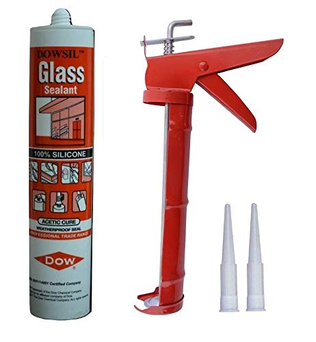 Glass Sealant & Half Round Gun-1+1 pc Combo with 2 nozzles Clear Sealant, Silicone, Pack of 1