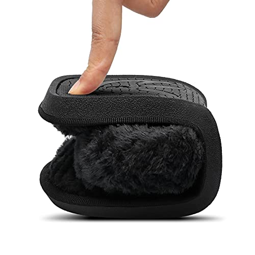 Joinfree Womens Fuzzy Fur Slippers Furry Flip Flop Slide Open Toe Slippers For Women Velvet Black 7.5-8.5 M #TOP6