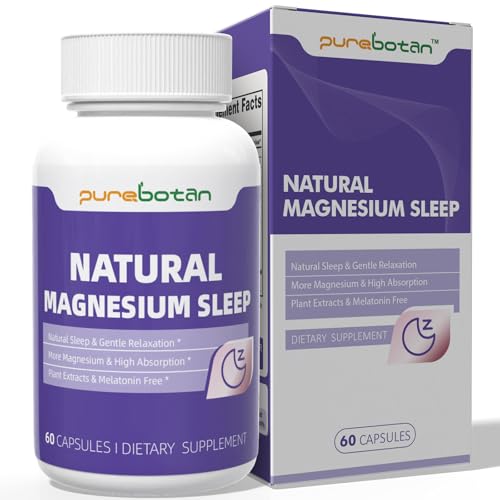 PureBotan Extra Strength Magnesium Sleep Aid for Adults Restful Sleep & Relaxation Melatonin Free Sleep Support Stress Relief Muscle Support High Absorption 60 Capsules