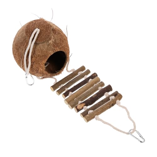 HANABASS 1 セット トカゲの洞窟 鳥の巣の寄り添う小屋 水族館 ハッチ うさぎ 大きなオウムの巣 ねずみ 屋外 おもちゃの鳥の巣 鳥小屋 ハンモック Brown ココナッツの殻