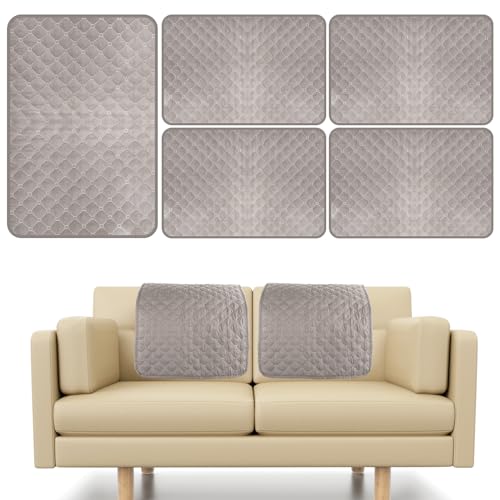 5PCS Sofa Headrest Cover Nonslip Washable Abrasion Recliner Chair Covers 57x38cm Headrest Protector Cover for Recliner, Chair, Sofa (5 PCS Grey)