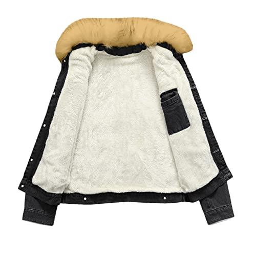 Mens Jacket Fall Winter Color Block Fur Lapel Fleece Warm Denim Jackets - image 5