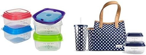 Miniatura 1 de Fit & Fresh Classic Navy Dot Westerly - Bolsa de almuerzo aislada para adultos y Stak Pak reutilizables con 2 paquetes de hielo
