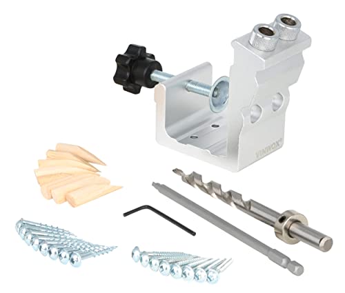 VINWOX 31 PCS Pocket Hole Jig Adjustable Woodworking Tools with Step Drill Bit and Robertson Screws & Bit bezels for a Portable Unit or Mount to Bench