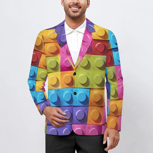 Toys Bricks Pattern Men's Suits Dress Business Formal Suit Print Jackets Coat For Wedding Party2