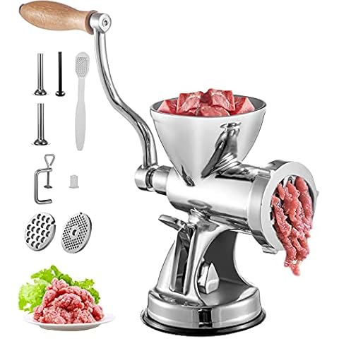 VBENLEM Fleischwolf mit Saugnapf Wurstfüllrohr für den Heimgebrauch manuell Fleischwolf Edelstahl Fleischmaschine Spitzgebäck Cover
