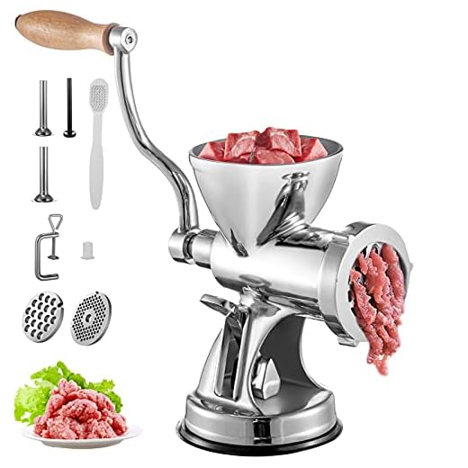 VBENLEM Meat Grinder Manual 304 Stainless Steel Hand Suction Cup Base & Clamp with Filling Nozzle for Vegetables Grinding & Sausage Stuffing, 6.7x6x9.6inch, Sliver