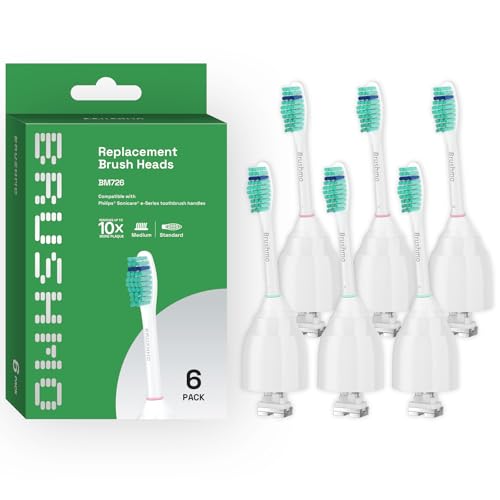 Replacement Toothbrush Heads for Philips Sonicare E-Series HX7022/66, 6 Pack, Fits Sonicare Essence, Xtreme, Elite, Advance, and CleanCare Electric Toothbrush with Hygienic caps by Brushmo