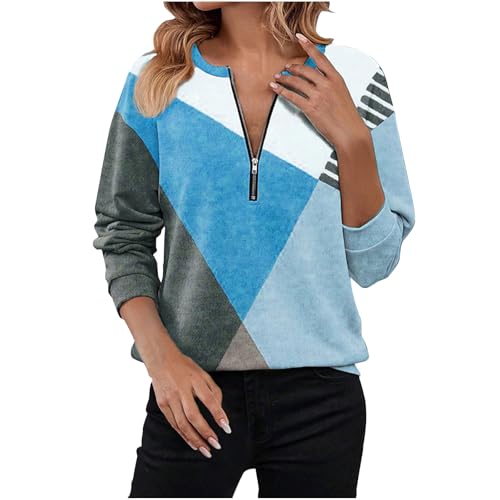 Women's Long Sleeve V-Neck Zip Blouse - Loose Fit Casual Shirt In Multiple Colors - View #4