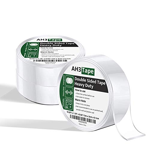 AH3 Tape 3 Rolls 49.5FT Nano Double Sided Tape for Walls - Transparent Removable Poster Tape - Picture Hanging Strips for Home Office Decoration & Organization - Alien Tape