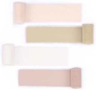 Socomi Chiffon Ribbon Fringe Color Swatch 1-3/4" x 3Yd, 4 Rolls Ribbons for Bouquets Wrapping Decor Wedding Invitations Ch...
