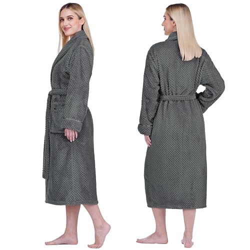 Image of PAVILIA Plush Robe for Women, Soft Fleece Long Spa Robe, Ladies Bathrobe with Pockets