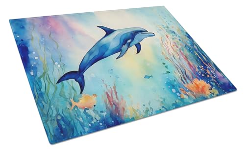 Caroline's Treasures DAC2786LCB Dolphin Glass Cutting Board Large Decorative Tempered Glass Kitchen Cutting and Serving Board Large Size Chopping Board