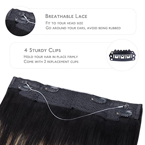 Image of WENNALIFE Wire Hair Extensions Real Human Hair 18 inch 95g Natural Looking Easy to Apply Reusable for Volume and Length Black to Light Blonde Remy Hair Extensions Invisible Transparent Wire Real