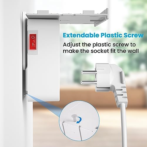 PD20W Wielokrotne Gniazdo z Przełącznikiem,Listwa Zasilająca Scienna z Szybkim ładowaniem PD3.0 20W i QC3.0 18W,3 gniazdami 6 USB ładowarkami,Adapter Gniazda Wtykowego typu C z Wyjmowaną Półką,Białe