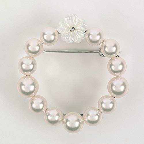 Image of Japanese 6.0-7.0mm Akoya Cultured Pearl Brooch for Women with Sterling Silver | Elegant Design Excellent Gift | Pearl Brooch