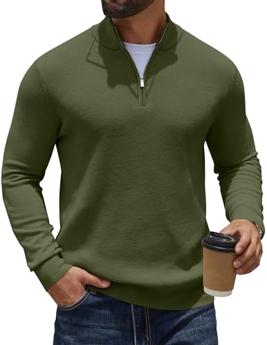 COOFANDY Quarter Zip Pullover Men Slim Fit Stretchy Ribbed 1/4 Zip Sweaters Business Casual Sweater