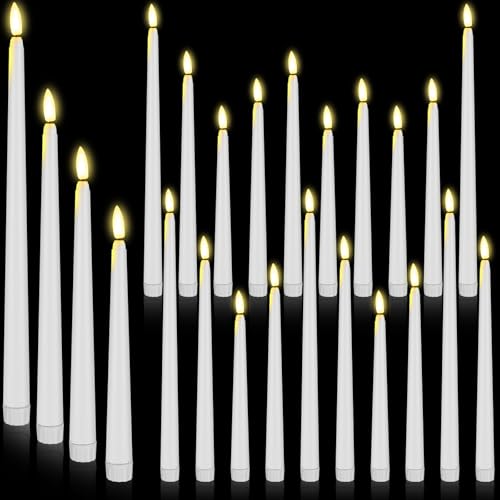 Image of Rossesay 24 Pcs Flameless LED Taper Candles Battery Operated Candle 8.5 inch, 9.65 inch, 10.8 inch, 12.8 inch Flameless Candlesticks Flickering for Christmas Church Wedding Indoor Decoration(Classic, White)