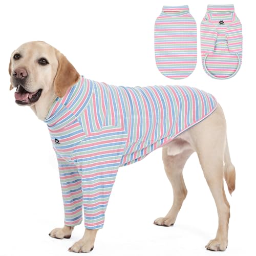 FUAMEY Dog Stripe Shirt - Lightweight, Stretchy Sweater T-Shirt for Extra Large Dogs - Pink Stripes, XXL XX-Large Pink Stripes