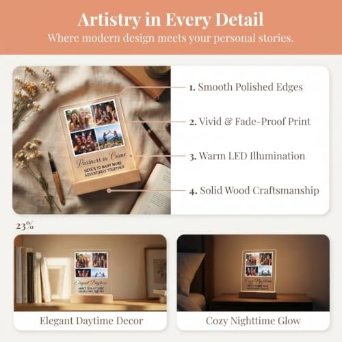 Personalized Photo Plaque Print with Wooden or Acrylic LED Light Stand, Custom Photo Collage Gift for Best Friend, Couples, Wife, Husband, Birthday, Anniversary, Valentine's Day - Image 5