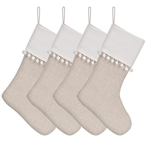 Christmas Stocking 18 Inch Textured Tassel Decoration Hanging Stocking for Vinyl Sublimation HTV Ironing Craft Embroider 4 Pack Light Linen Light Line