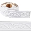 CRASPIRE 88 x 2 inch Crown Molding Peel and Stick 3D Flexible Foam Wall Trim White Self Adhesive Wallpaper Border Sticky Decorative Edging Baseboard Lines for Mirror Border Wall Hotel DIY Decor