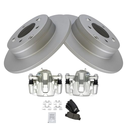 Image of TRQ Rear Brake Pad and Rotor Set Ceramic Solid Rotors Calipers