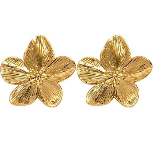 Boucles D'Oreilles Femme Fleurs Dorées, Goutte Or avec Grandes Fleurs pour Bijoux Fantaisie