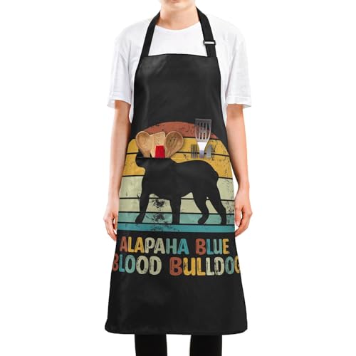 Adjustable Waterproof Oil Resistant Apron Bib Apron with 2 Pockets, Alapaha-blue-blood-bulldog-print Cooking Kitchen Aprons for Chef Women Men