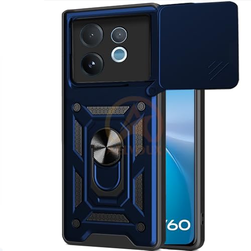 Image of Armor Bumper Back Cover Case for Vivo V60 / V60e / T4 Pro 5G | Rotating Camera Cover, Ring Holder & Kickstand | Heavy Duty & 360 Degree Protection Vivo V60 / V60e / T4 Pro 5G Back Cover (Blue)