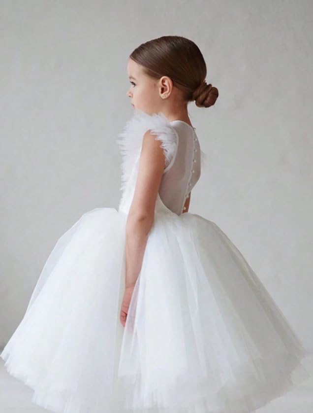 Girls Ruffled Sleeve Mesh Dress Fancy Tulle Casual Pageant Homecoming Party Dresses4