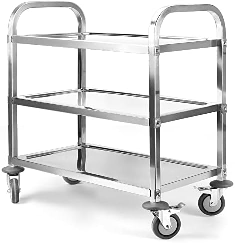 ybaymy 3 Tier Stainless Steel Trolley 750x400x835mm Kitchen Utility Cart Catering Storage Trolley with Locking Wheels for Kitchen,Hotels,Restaurants