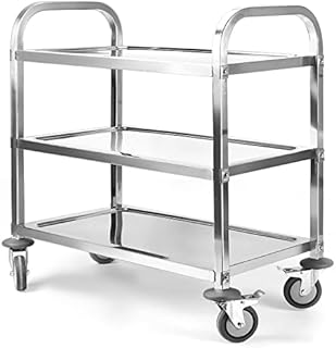 ybaymy 3 Tier Stainless Steel Trolley 750x400x835mm Kitchen Utility Cart Catering Storage Trolley with Locking Wheels for Kitchen,Hotels,Restaurants