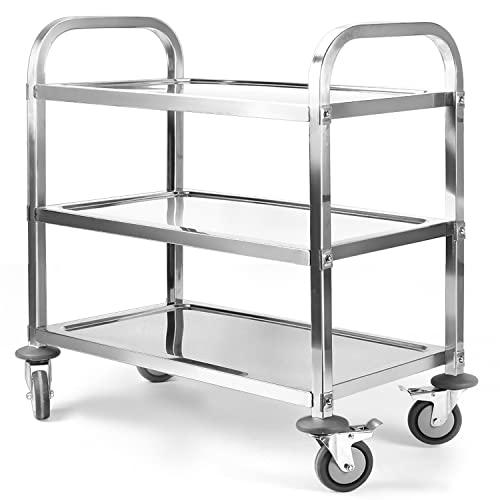 ybaymy 3 Tier Stainless Steel Trolley 750x400x835mm Kitchen Utility Cart Catering Storage Trolley with Locking Wheels for Kitchen,Hotels,Restaurants