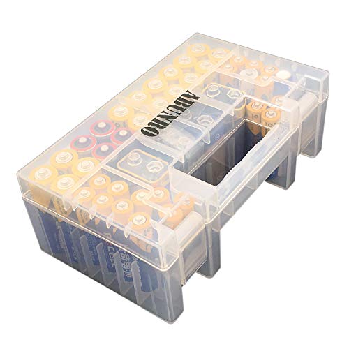 ABUNRO Battery Organizer Storage case for 60pcs Battery Holder, Upgrade Design for AAA AA 9V and Button Batteries Storage Box Holds 60 Batteries Various Sizes (Holds 60 Batteries)