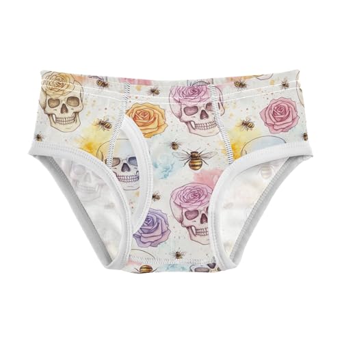 CHIFIGNO Boy Underwear Cotton Briefs Soft Breathable Toddler Boys Underwear Briefs, Pastel Skull Rose Bee